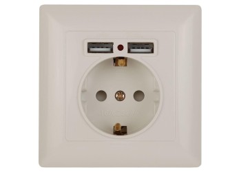 Розетка ЭРА Intro Solo Schuko P+E 16A 250V со шторками 2хUSB слоновая кость 4-410-02 Б0043404