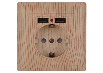 Розетка ЭРА Intro Solo Schuko P+E 16A 250V со шторками 2хUSB дерево 4-410-11 Б0043409