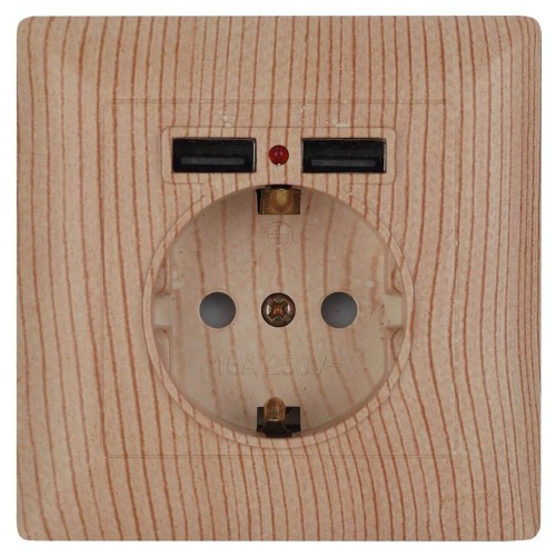 Розетка ЭРА Intro Solo Schuko P+E 16A 250V со шторками 2хUSB дерево 4-410-11 Б0043409, купить в Минске по самой низкой цене