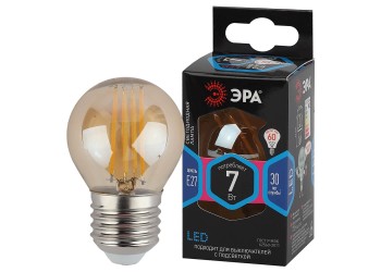 Лампа светодиодная филаментная ЭРА E27 7W 4000K золотая F-LED P45-7W-840-E27 gold Б0047019