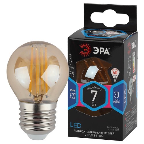 Лампа светодиодная филаментная ЭРА E27 7W 4000K золотая F-LED P45-7W-840-E27 gold Б0047019, купить в Минске по самой низкой цене