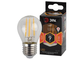 Лампа светодиодная филаментная ЭРА E14 9W 2700K прозрачная F-LED P45-9w-827-E14 Б0047020