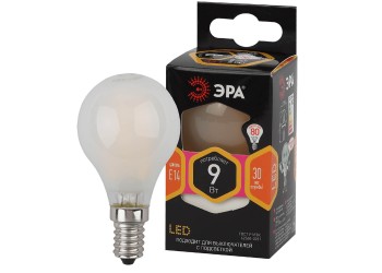 Лампа светодиодная филаментная ЭРА E14 9W 2700K матовая F-LED P45-9w-827-E14 frost Б0047021