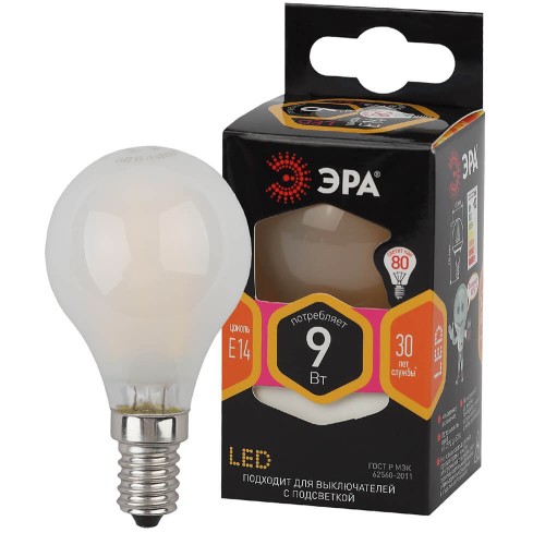 Лампа светодиодная филаментная ЭРА E14 9W 2700K матовая F-LED P45-9w-827-E14 frost Б0047021, купить в Минске по самой низкой цене