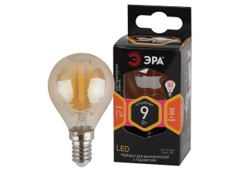 Лампа светодиодная филаментная ЭРА E14 9W 2700K золотая F-LED P45-9w-827-E14 gold Б0047022