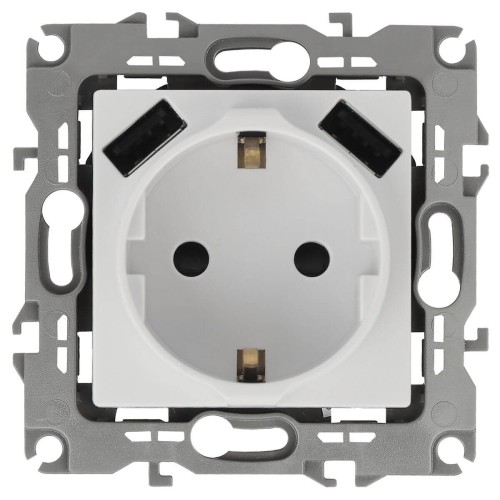 Розетка ЭРА Intro Solo Schuko P+E 16A 250V со шторками 2хUSB белый 12-4109-01 Б0047840, купить в Минске по самой низкой цене