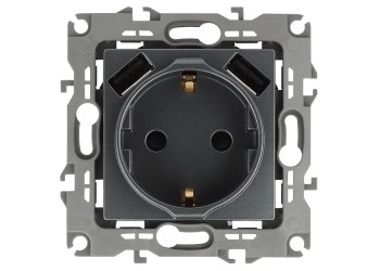 Розетка ЭРА Intro Solo Schuko P+E 16A 250V со шторками 2хUSB графит 12-4109-12 Б0047846