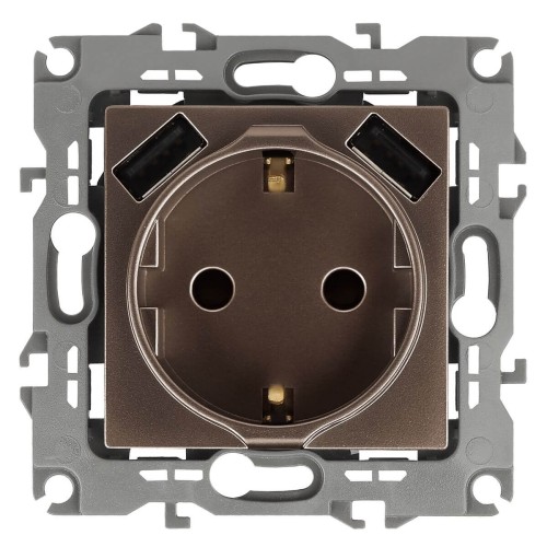Розетка ЭРА Intro Solo Schuko P+E 16A 250V со шторками 2хUSB бронза 12-4109-13 Б0047847, купить в Минске по самой низкой цене