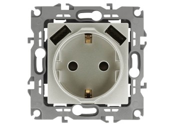 Розетка ЭРА Intro Solo Schuko P+E 16A 250V со шторками 2хUSB перламутр 12-4109-15 Б0047849