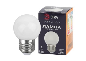 Лампа светодиодная ЭРА E27 1W 3000K белая ERAW45-E27 Б0049577