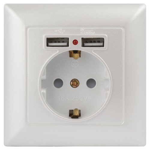 Розетка ЭРА Intro Solo Schuko P+E 16A 250V со шторками 2хUSB перламутровый 4-410-06 Б0053718, купить в Минске по самой низкой цене