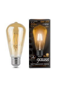 Светодиодная лампа Gauss LED Filament ST64 E27 6W Golden 550lm 2400К 1/10/40
