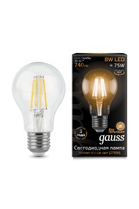 Светодиодная лампа Gauss LED Filament A60 E27 8W 740lm 2700К 1/10/40
