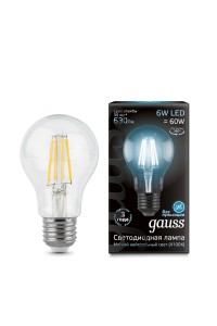 Светодиодная лампа Gauss LED Filament A60 E27 6W 630lm 4100К 1/10/40
