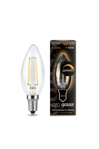 Светодиодная лампа Gauss LED Filament С37 dimmable E14 5W 420lm 2700К 1/10/50