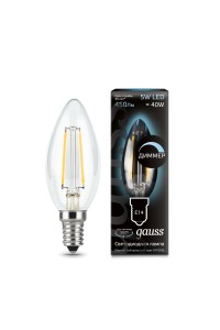 Светодиодная лампа Gauss LED Filament С37 dimmable E14 5W 450lm 4100К 1/10/50