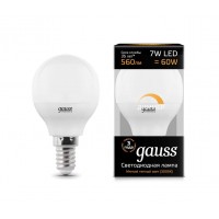 Светодиодная лампа Gauss LED G45-dim E14 7W 560lm 3000К Диммируемая 1/10/100