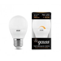 Светодиодная лампа Gauss LED G45-dim E27 7W 560lm 3000К Диммируемая 1/10/100