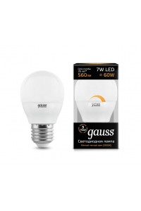 Светодиодная лампа Gauss LED G45-dim E27 7W 560lm 3000К Диммируемая 1/10/100