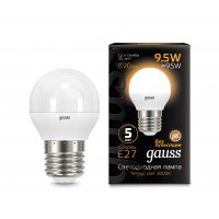Светодиодная лампа Gauss LED G45 E27 9.5W 890lm 3000K 1/10/50