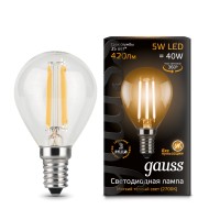 Светодиодная лампа Gauss LED Filament G45 E14 5W 420lm 2700K 1/10/50