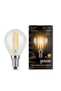 Светодиодная лампа Gauss LED Filament G45 E14 5W 420lm 2700K 1/10/50