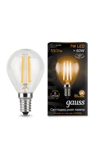 Светодиодная лампа Gauss LED Filament G45 E14 7W 550lm 2700K 1/10/50