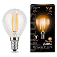Светодиодная лампа Gauss LED Filament G45 E14 9W 680lm 2700K 1/10/50