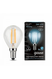 Светодиодная лампа Gauss LED Filament G45 E14 5W 450lm 4100K 1/10/50