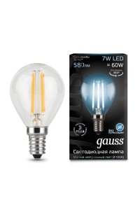 Светодиодная лампа Gauss LED Filament G45 E14 7W 580lm 4100K 1/10/50