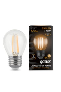 Светодиодная лампа Gauss LED Filament G45 E27 5W 420lm 2700K 1/10/50