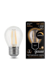 Светодиодная лампа Gauss LED Filament G45 dimmable E27 5W 420lm 2700K 1/10/50