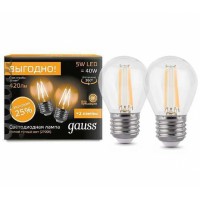 Светодиодная лампа Gauss Filament G45 E27 5W 2700К 2/100 (2 лампы в упаковке)