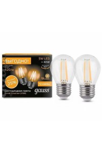 Светодиодная лампа Gauss Filament G45 E27 5W 2700К 2/100 (2 лампы в упаковке)