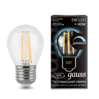 Светодиодная лампа Gauss LED Filament G45 dimmable E27 5W 450lm 4100K 1/10/50