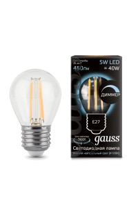 Светодиодная лампа Gauss LED Filament G45 dimmable E27 5W 450lm 4100K 1/10/50