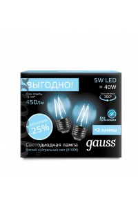 Светодиодная лампа Gauss Filament G45 E27 5W 4100К 2/100 (2 лампы в упаковке)