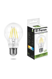 Лампа светодиодная филаментная Feron E27 7W 4000K Шар Прозрачная LB-57 25570