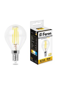 Лампа светодиодная филаментная Feron E14 5W 2700K Шар Прозрачная LB-61 25578