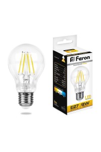 Лампа светодиодная филаментная Feron E27 9W 2700K Шар Прозрачная LB-63 25631