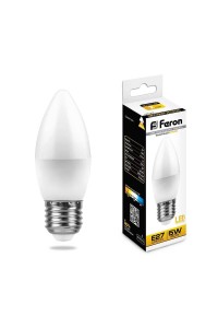 Лампа светодиодная Feron E27 5W 2700K Свеча Матовая LB-72 25764