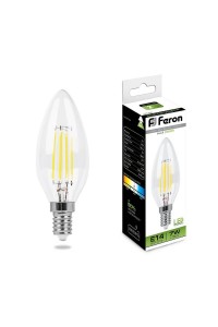 Лампа светодиодная филаментная Feron E14 7W 4000K Свеча Прозрачная LB-66 25780