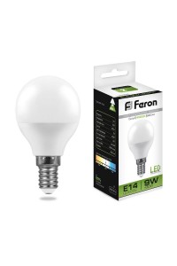 Лампа светодиодная Feron E14 9W 4000K Шар Матовая LB-550 25802
