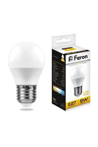 Лампа светодиодная Feron E27 9W 2700К Шар Матовая LB-550 25804