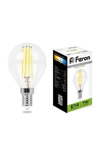 Лампа светодиодная филаментная Feron E14 7W 4000K Шар Прозрачная LB-52 25875