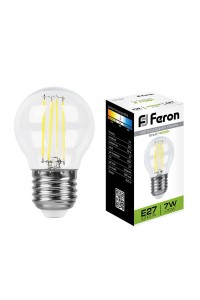 Лампа светодиодная филаментная Feron E27 7W 4000K Шар Прозрачная LB-52 25877